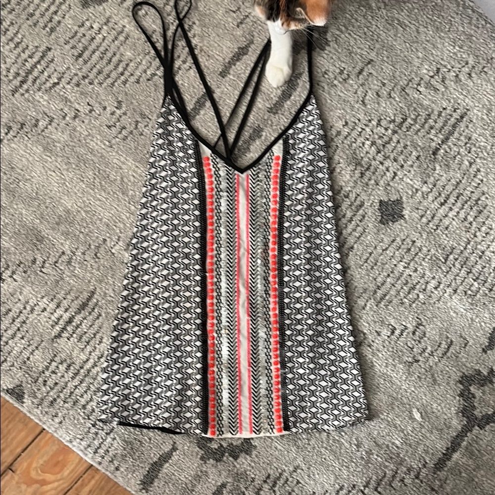 Express Red and White Asymmetrical Embellished Camisole